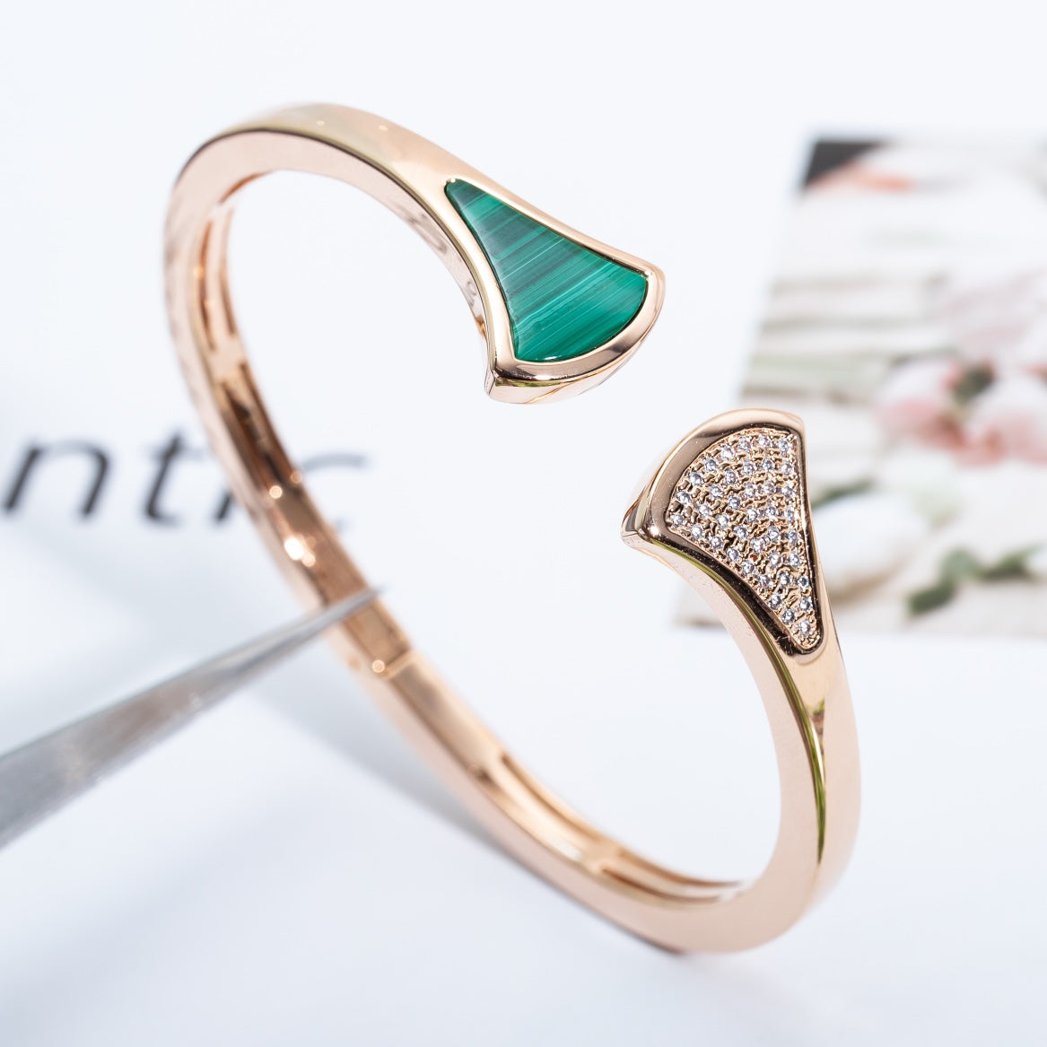 [⭐Luxery]DREAM BRACELET OPEN MALACHITE PINK GOLD
