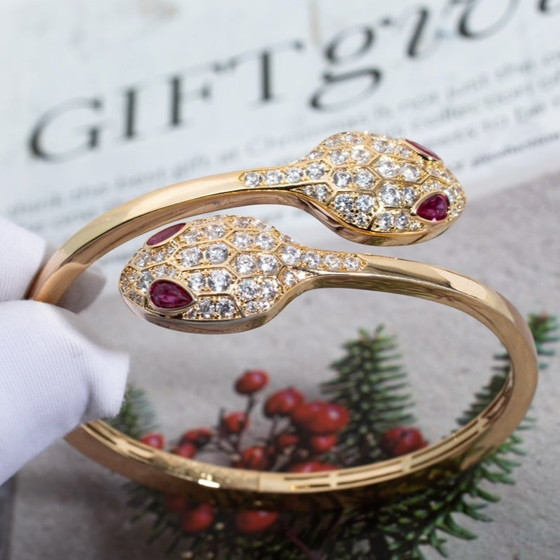 [⭐Luxery]SERPENTI BRACELET PINK GOLD DIAMOND DOUBLE SNAKE