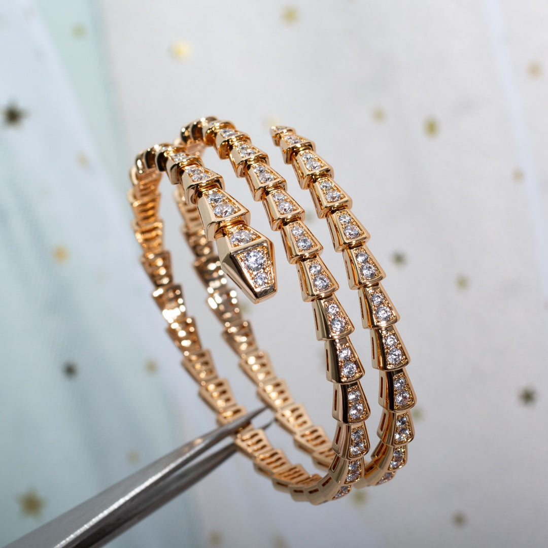 [⭐Luxery]SERPENTI BRACELET PINK GOLD DIAMOND DOUBLE ROW