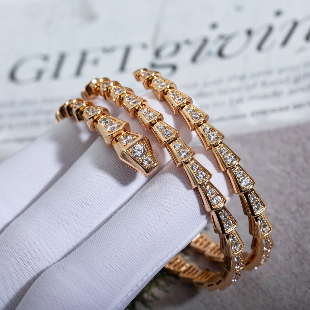 [⭐Luxery]SERPENTI BRACELET PINK GOLD DIAMOND DOUBLE ROW