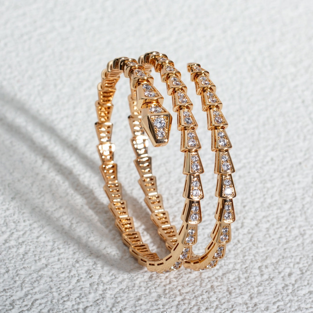 [⭐Luxery]SERPENTI BRACELET PINK GOLD DIAMOND DOUBLE ROW