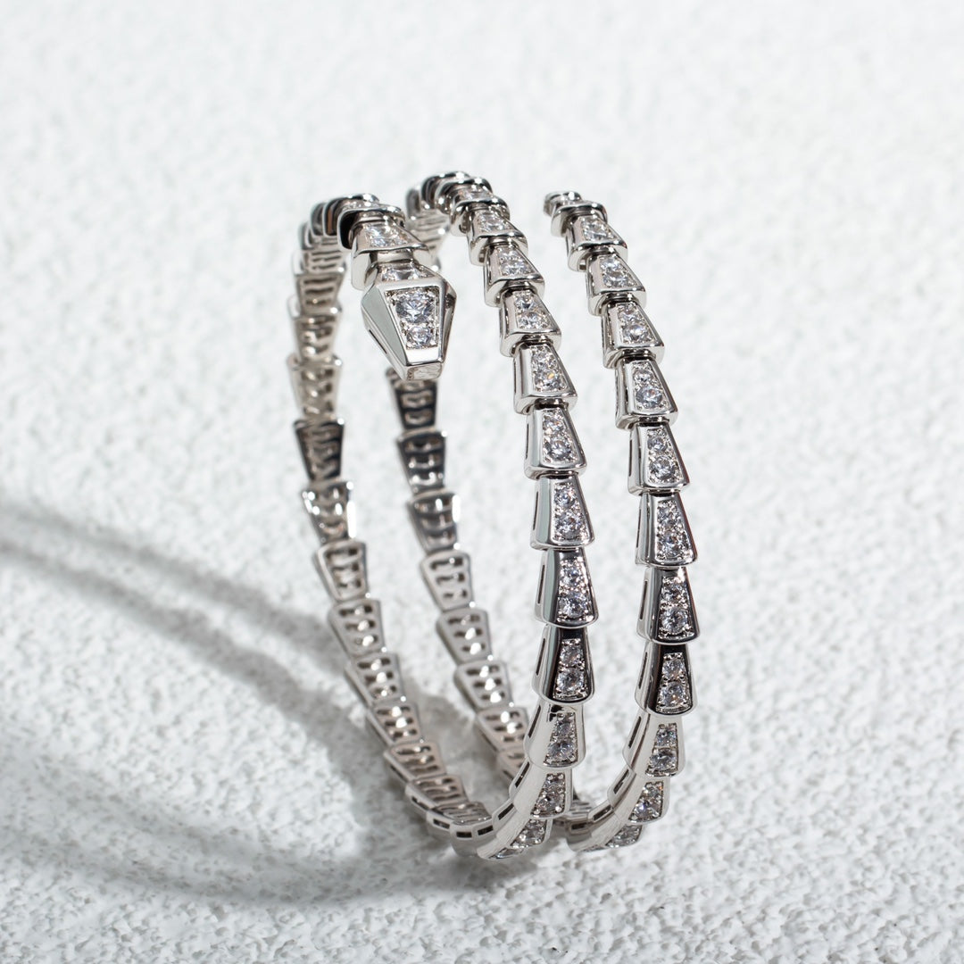 [⭐Luxery]SERPENTI BRACELET SILVER DIAMOND DOUBLE ROW