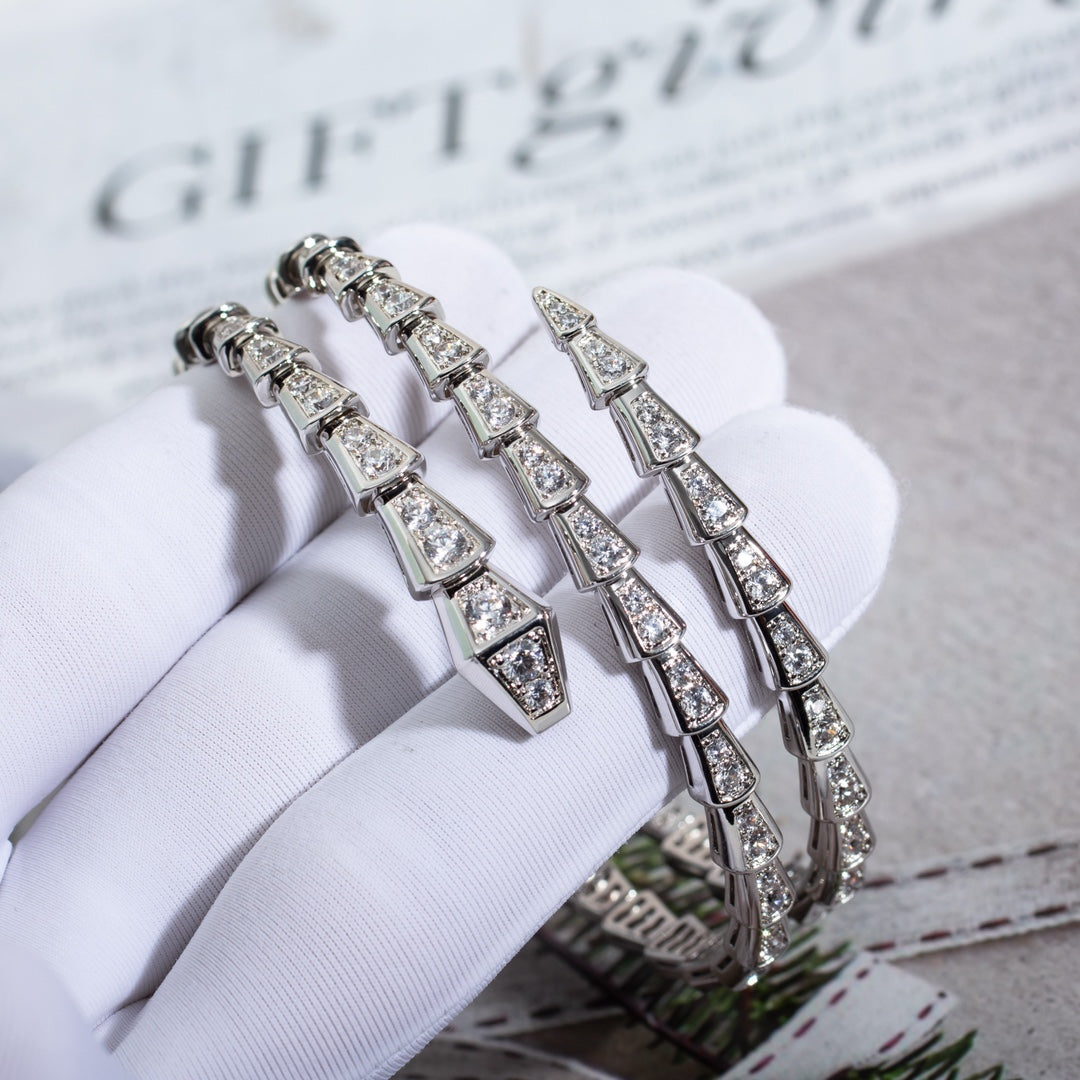 [⭐Luxery]SERPENTI BRACELET SILVER DIAMOND DOUBLE ROW