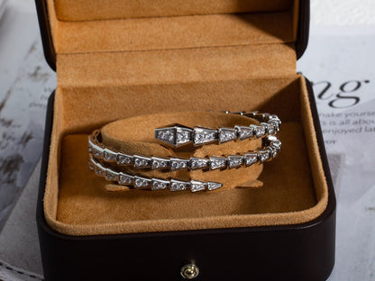 [⭐Luxery]SERPENTI BRACELET SILVER DIAMOND DOUBLE ROW