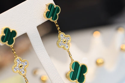 [⭐Luxery]CLOVER EARRINGS GOLD MALACHITE DIAMOND 3 MOTIF