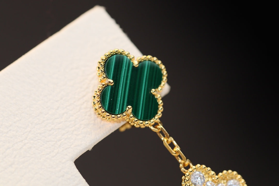 [⭐Luxery]CLOVER EARRINGS GOLD MALACHITE DIAMOND 3 MOTIF