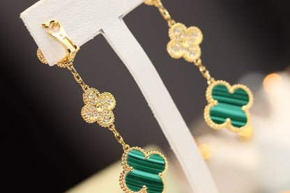 [⭐Luxery]CLOVER EARRINGS GOLD MALACHITE DIAMOND 3 MOTIF