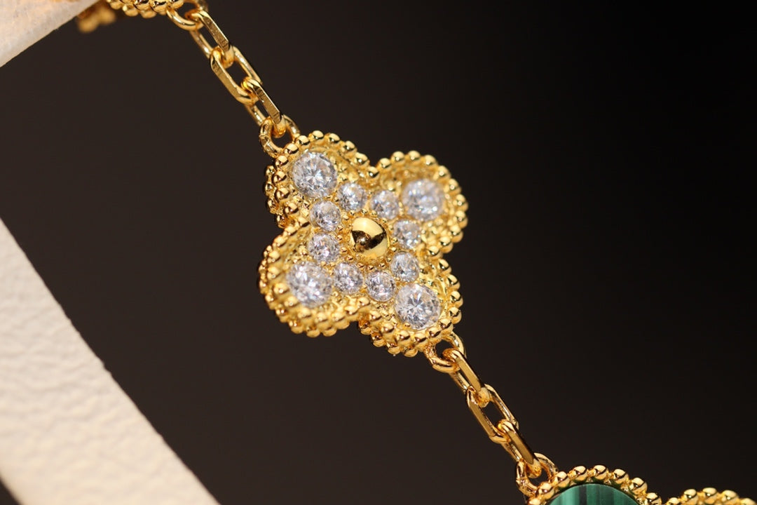 [⭐Luxery]CLOVER EARRINGS GOLD MALACHITE DIAMOND 3 MOTIF