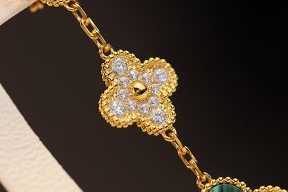 [⭐Luxery]CLOVER EARRINGS GOLD MALACHITE DIAMOND 3 MOTIF