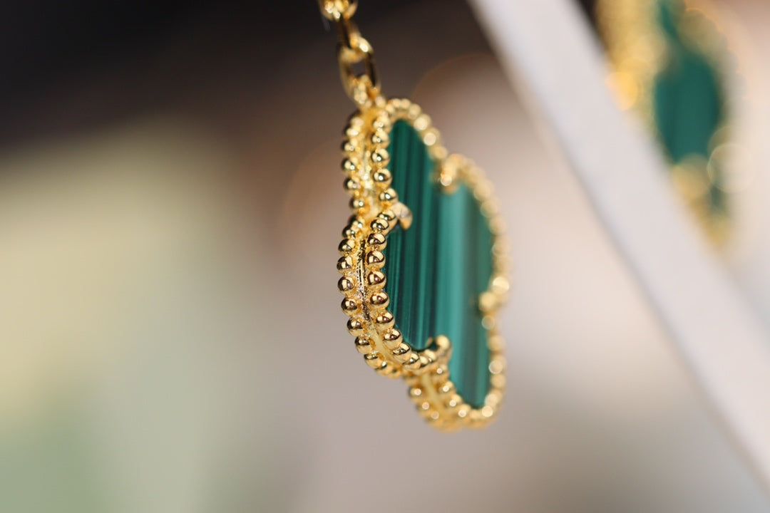 [⭐Luxery]CLOVER EARRINGS GOLD MALACHITE DIAMOND 3 MOTIF