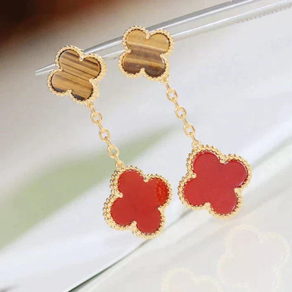 [⭐Luxery]CLOVER  2 MOTIF  TIGER EYE CARNELIAN EARRINGS