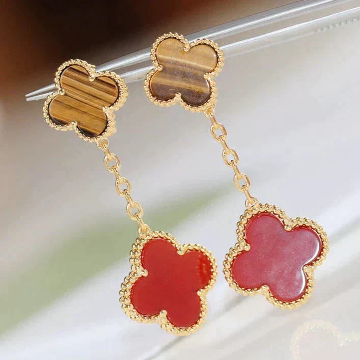 [⭐Luxery]CLOVER  2 MOTIF  TIGER EYE CARNELIAN EARRINGS