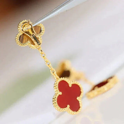[⭐Luxery]CLOVER  2 MOTIF  TIGER EYE CARNELIAN EARRINGS