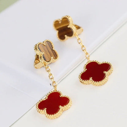 [⭐Luxery]CLOVER  2 MOTIF  TIGER EYE CARNELIAN EARRINGS