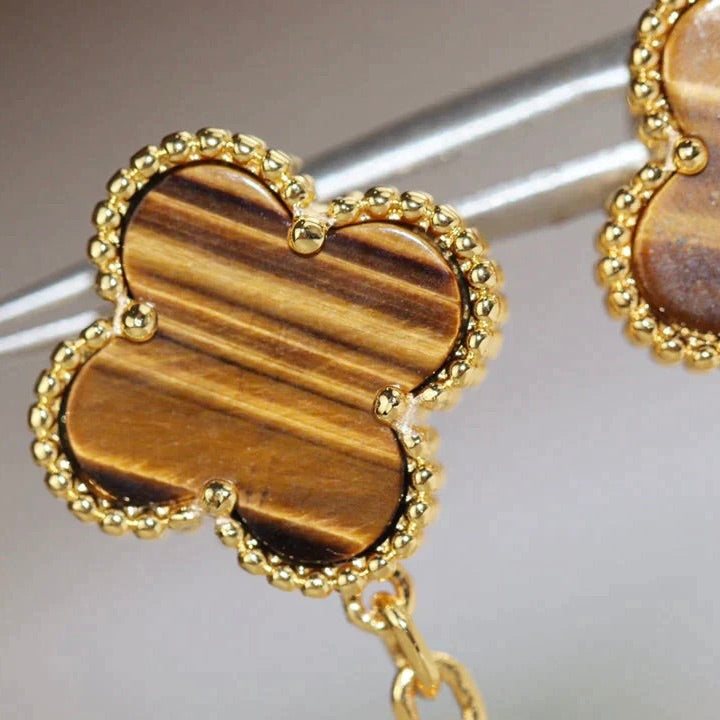 [⭐Luxery]CLOVER  2 MOTIF  TIGER EYE CARNELIAN EARRINGS