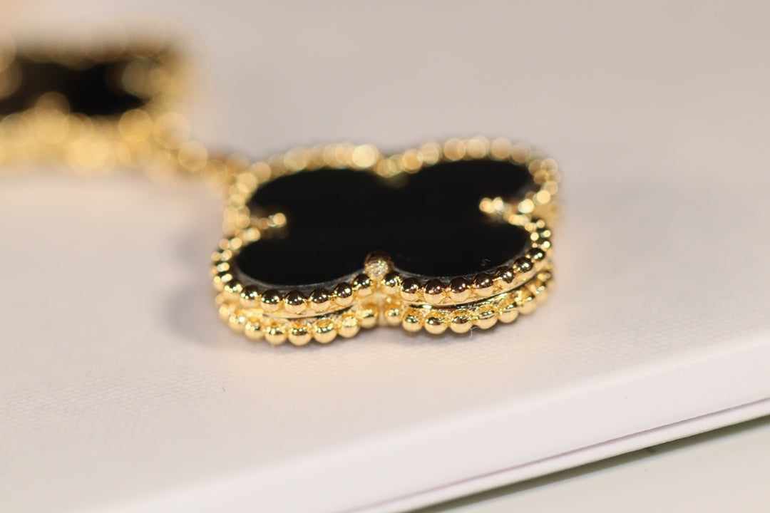 [⭐Luxery]CLOVER EARRINGS GOLD ONYX MOP 3 MOTIF