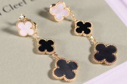[⭐Luxery]CLOVER EARRINGS GOLD ONYX MOP 3 MOTIF