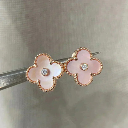 [⭐Luxery]CLOVER MEDIUM 1 MOTIFS  PINK MOP DIAMOND EARRINGS