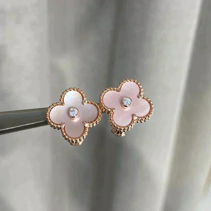 [⭐Luxery]CLOVER MEDIUM 1 MOTIFS  PINK MOP DIAMOND EARRINGS