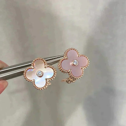 [⭐Luxery]CLOVER MEDIUM 1 MOTIFS  PINK MOP DIAMOND EARRINGS