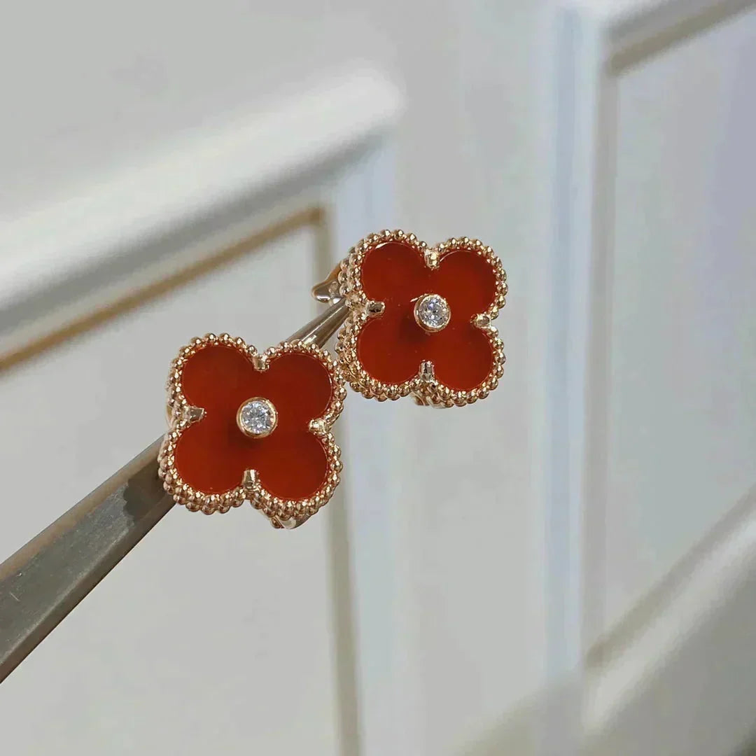 [⭐Luxery]CLOVER MEDIUM 1 MOTIFS CARNELIAN  DIAMOND earrings