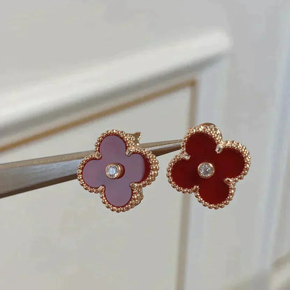 [⭐Luxery]CLOVER MEDIUM 1 MOTIFS CARNELIAN  DIAMOND earrings