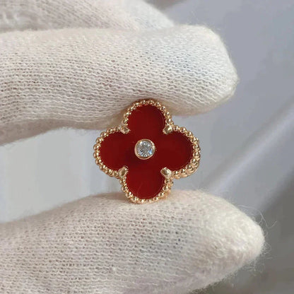 [⭐Luxery]CLOVER MEDIUM 1 MOTIFS CARNELIAN  DIAMOND earrings