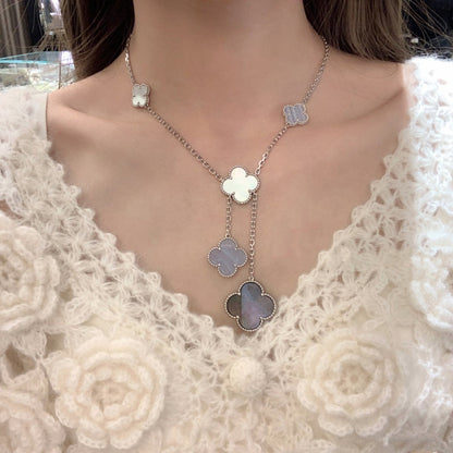 [⭐Luxery]CLOVER MOP CHALCEDONY NECKLACE SILVER 6 MOTIF