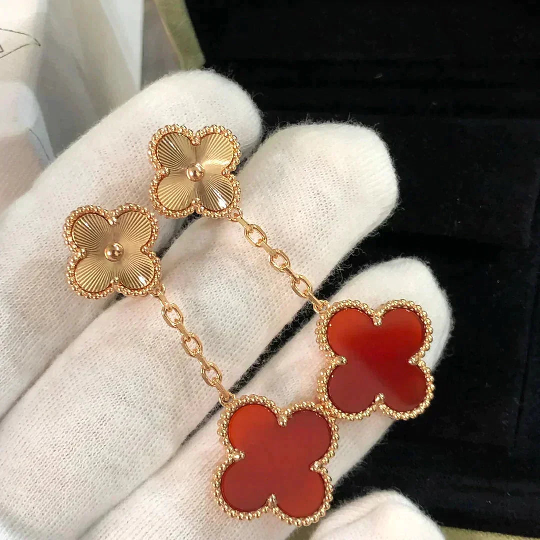 [⭐Luxery]CLOVER 2 MOTIF  LASER CARNELIAN EARRINGS