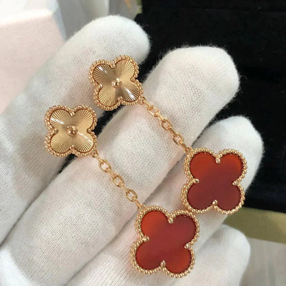 [⭐Luxery]CLOVER 2 MOTIF  LASER CARNELIAN EARRINGS