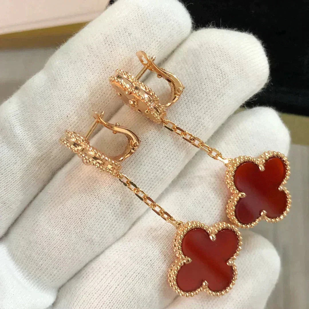 [⭐Luxery]CLOVER 2 MOTIF  LASER CARNELIAN EARRINGS