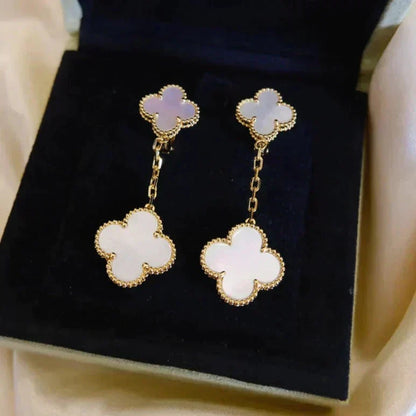 [⭐Luxery]CLOVER 2 MOTIF WHITE MOP EARRINGS