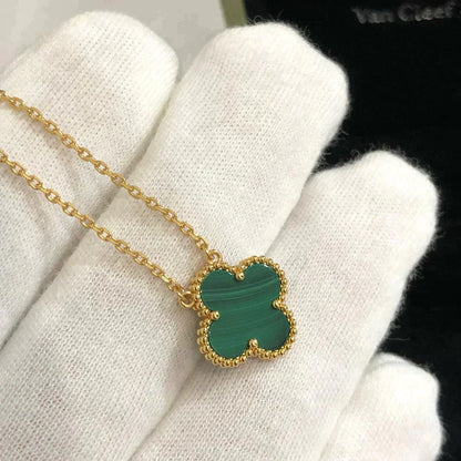 [⭐Luxery]CLOVER 15MM MALACHITE SINGLE FLOWER  NECKLACE
