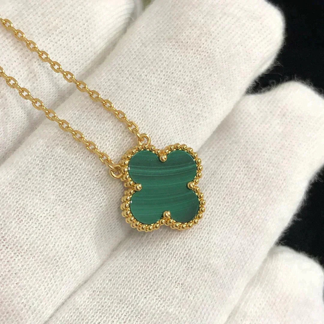 [⭐Luxery]CLOVER 15MM MALACHITE SINGLE FLOWER  NECKLACE