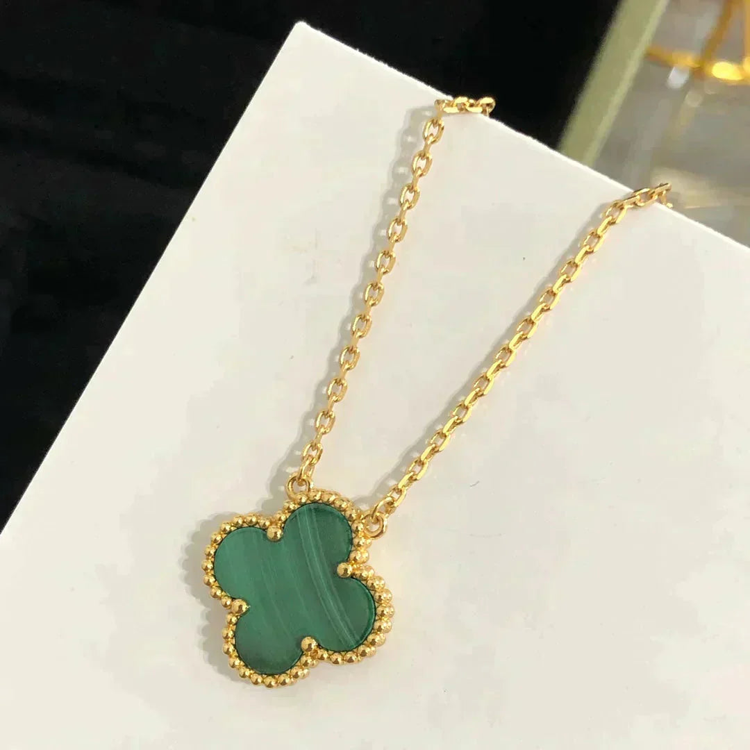 [⭐Luxery]CLOVER 15MM MALACHITE SINGLE FLOWER  NECKLACE