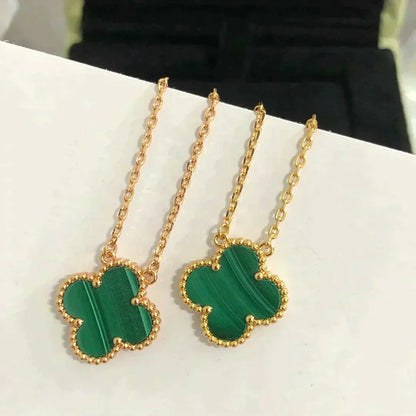 [⭐Luxery]CLOVER 15MM MALACHITE SINGLE FLOWER  NECKLACE