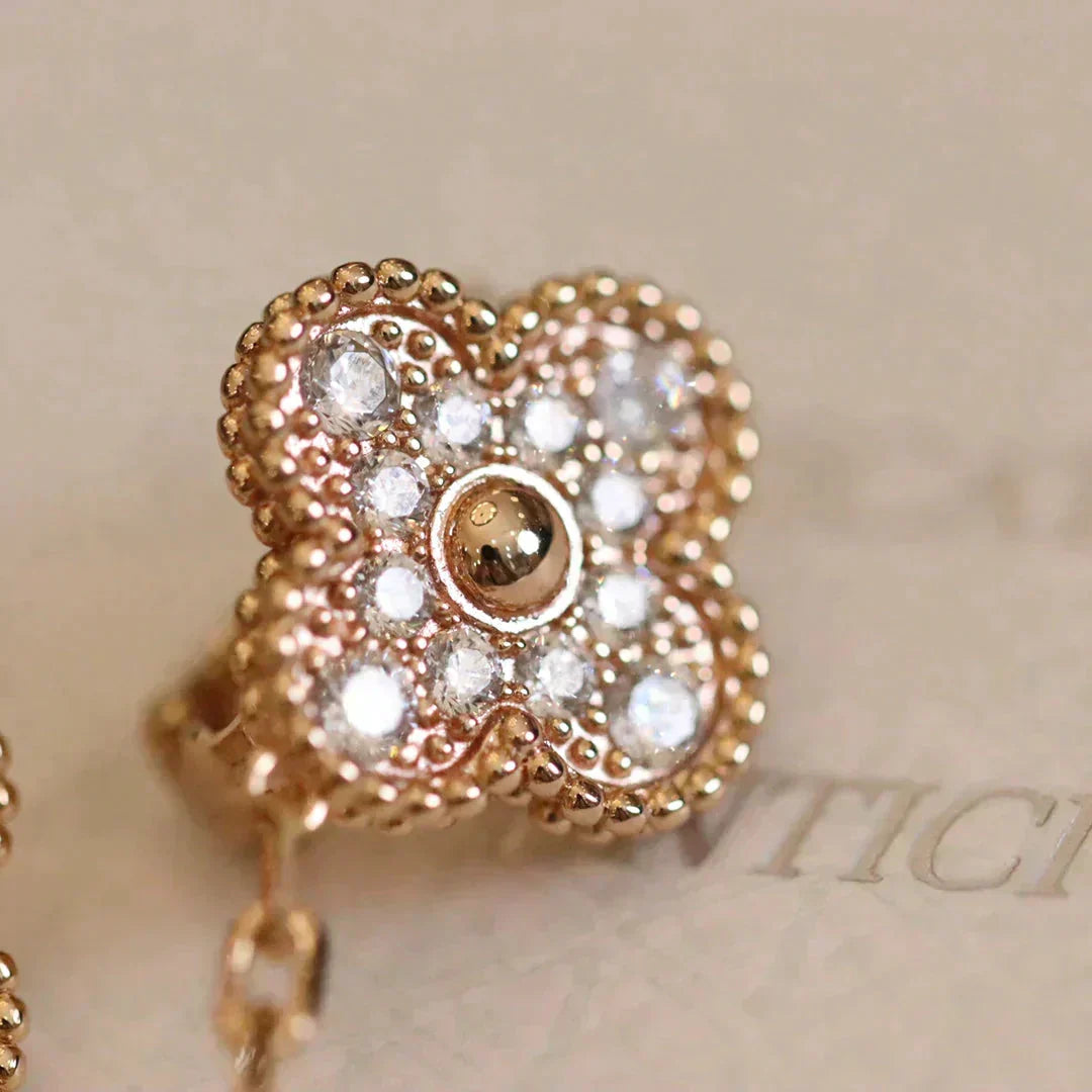 [⭐Luxery]CLOVER MEDIUM 1 MOTIFS FUll DIAMOND EARRINGS