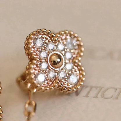 [⭐Luxery]CLOVER MEDIUM 1 MOTIFS FUll DIAMOND EARRINGS