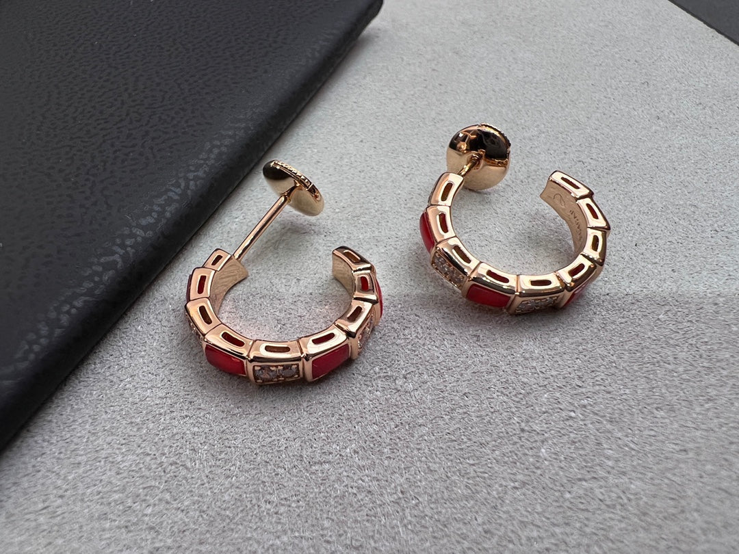 [⭐Luxery]SERPENTI CARNELIAN PINK GOLD EARRINGS