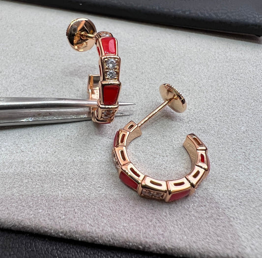 [⭐Luxery]SERPENTI CARNELIAN PINK GOLD EARRINGS