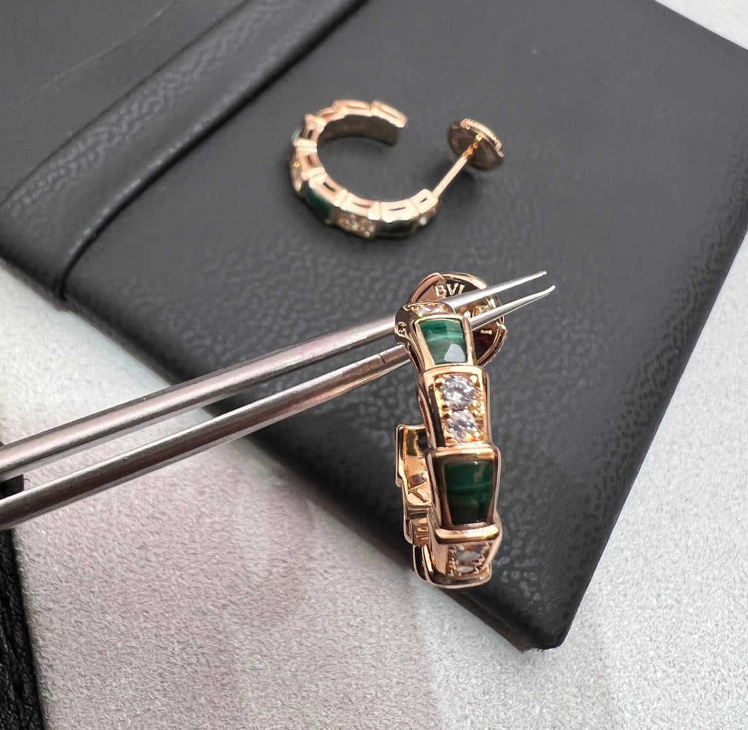 [⭐Luxery]SERPENTI MALACHITE PINK GOLD EARRINGS