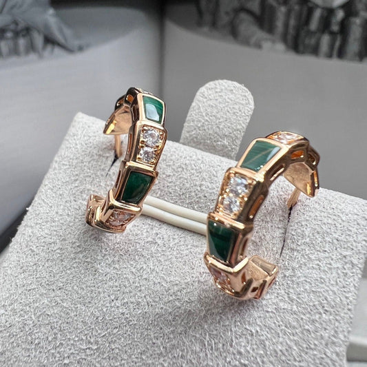[⭐Luxery]SERPENTI MALACHITE PINK GOLD EARRINGS