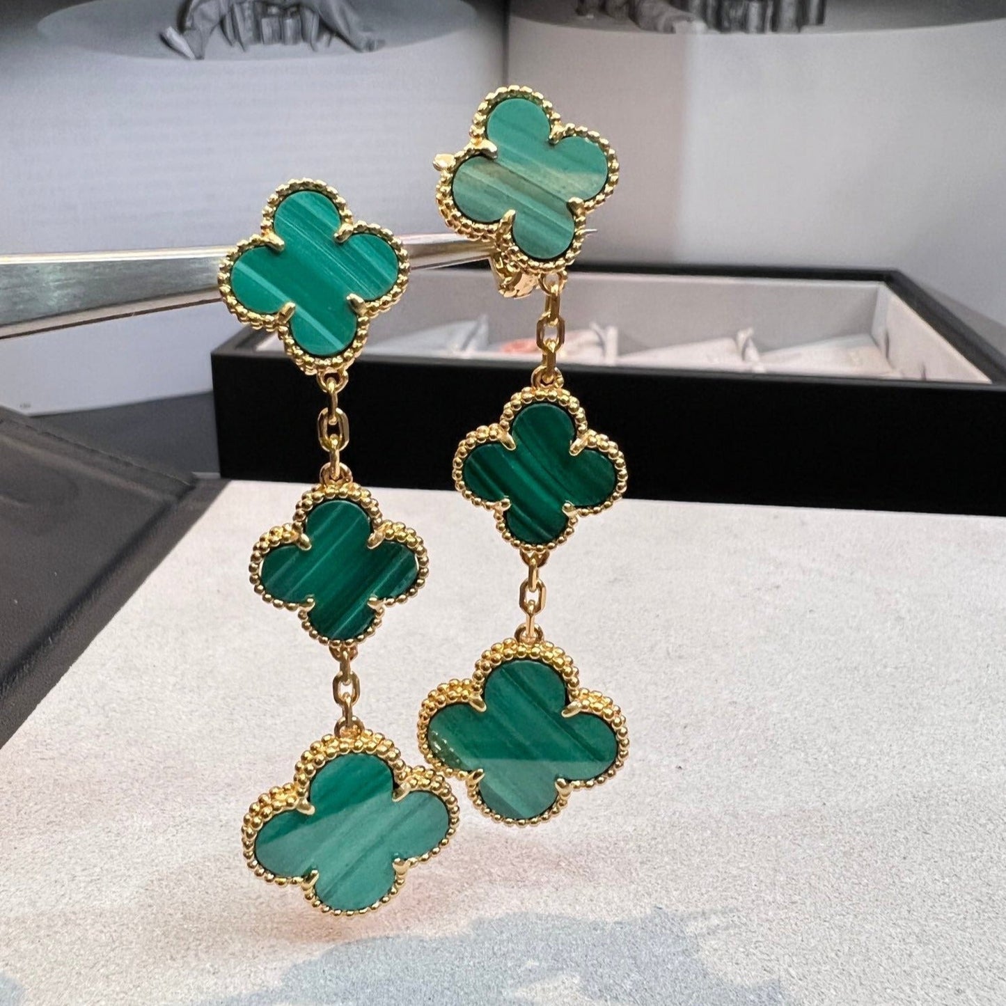 [⭐Luxery]CLOVER MALACHITE 3 MOTIFS GOLD