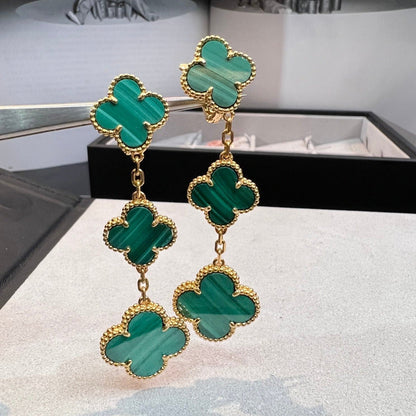[⭐Luxery]CLOVER MALACHITE 3 MOTIFS GOLD