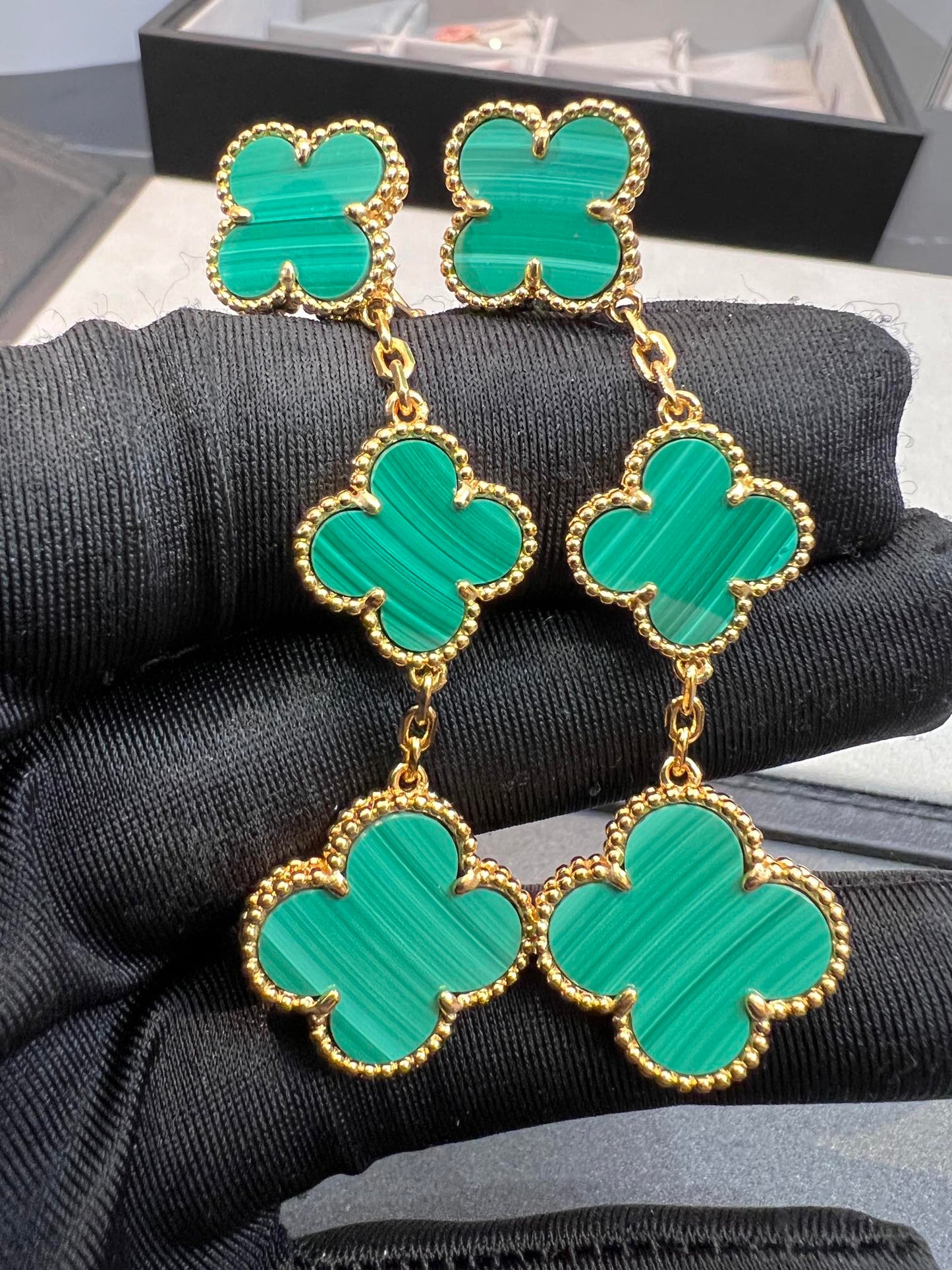 [⭐Luxery]CLOVER MALACHITE 3 MOTIFS GOLD