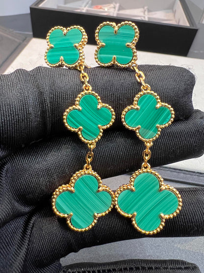 [⭐Luxery]CLOVER MALACHITE 3 MOTIFS GOLD