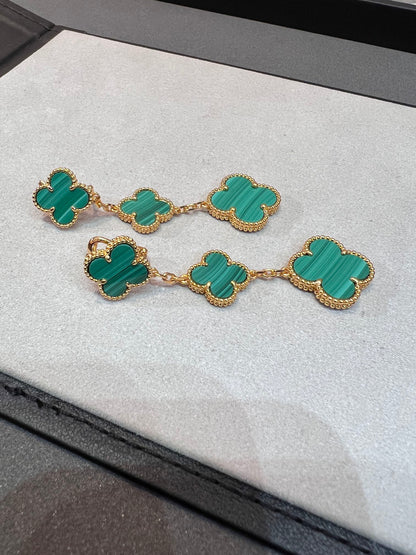 [⭐Luxery]CLOVER MALACHITE 3 MOTIFS GOLD