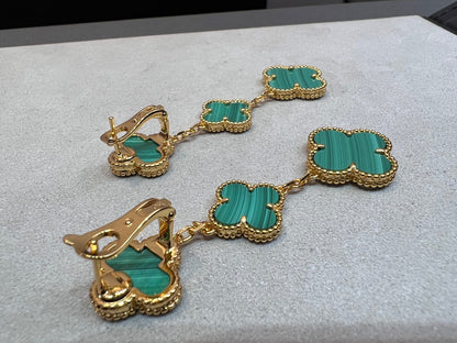 [⭐Luxery]CLOVER MALACHITE 3 MOTIFS GOLD