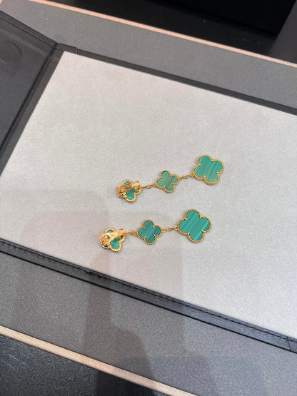[⭐Luxery]CLOVER MALACHITE 3 MOTIFS GOLD