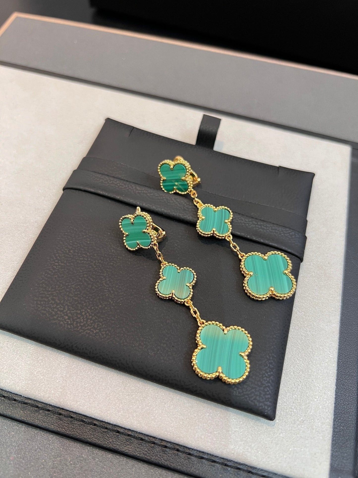 [⭐Luxery]CLOVER MALACHITE 3 MOTIFS GOLD